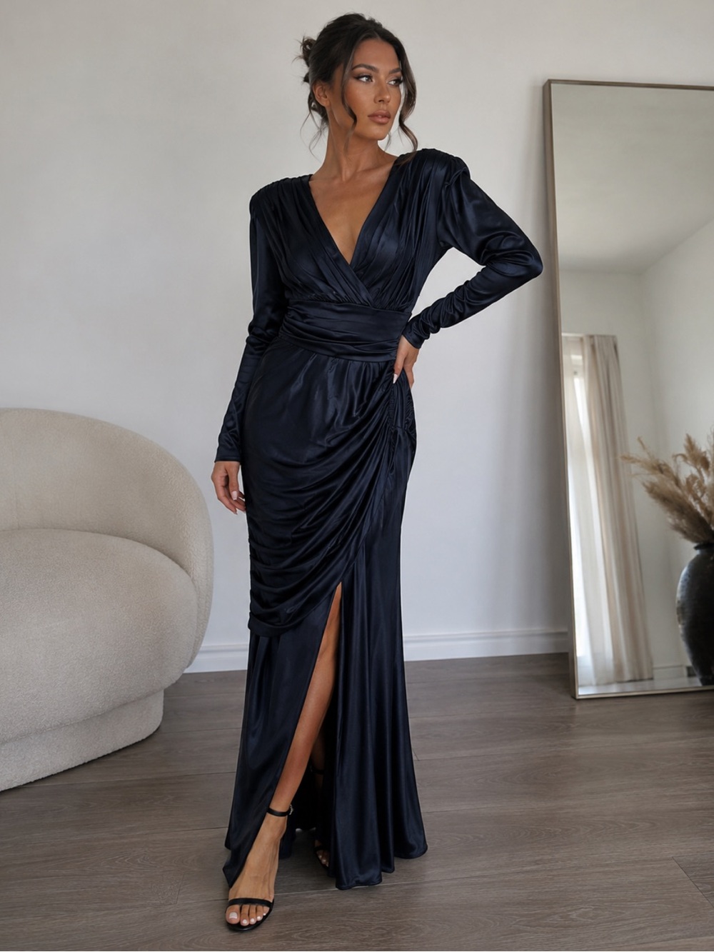 Susan Roselli for Vijack Black Satin Ruched Formal Gown Dress Size 7/8 Vintage